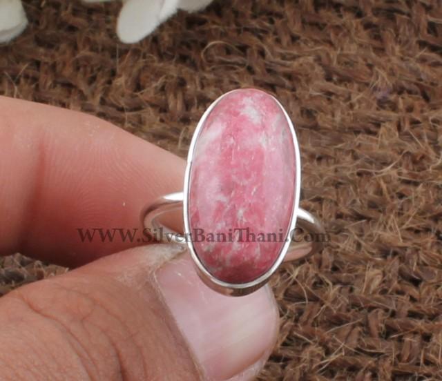 Natural Thulite Oval Shape Gemstone Silver Ring 