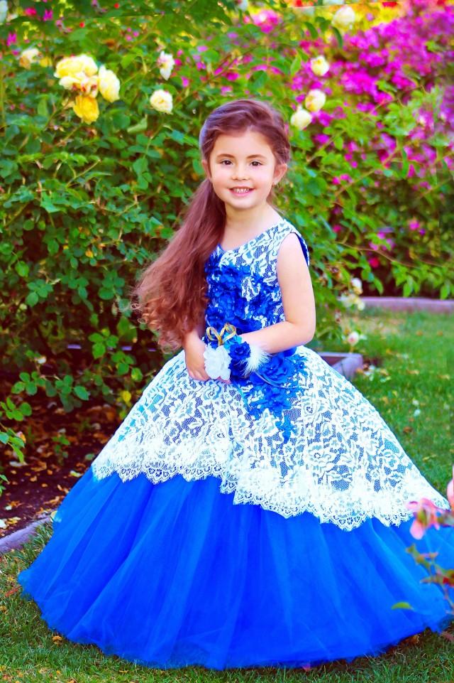Royal Blue Flower girl dress Tulle Princess party girls