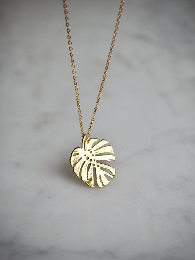 Tropical Gold Leaf Pendant Necklace, 14K Gold Filled Necklace