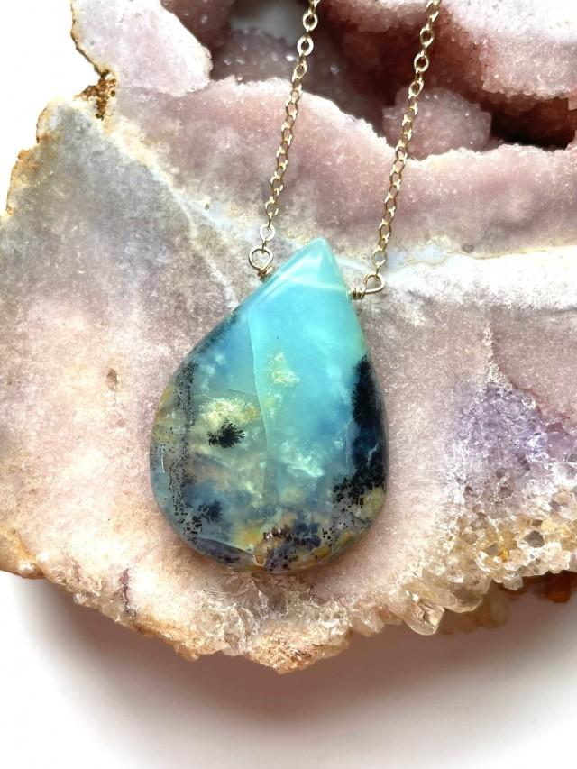 Large Peruvian Opal Necklace  - Opal Necklace - Opal Jewelry - October Birthstone Necklace - Stone Necklace