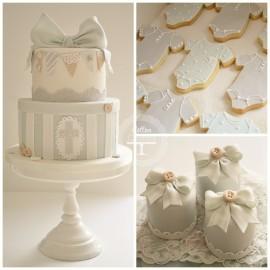Wedding - Christening cake, iced biscuits and mini cakes