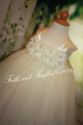 Wedding - Ivory Flower girl dress, Shabby Chic Flowergirl Dress with Satin Ribbon Shoulder Straps, Weddings, Birthdays 18-24 Mo 2t,3t,4t,5t, 6