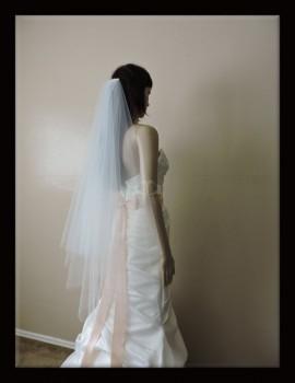 Wedding - Wedding Veil Double Tier Gathered Drop Cut Edge