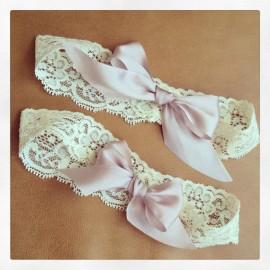 Wedding - Ivory Lace Garter + Blush Pink Bows - Garter Set - Wedding Garter - Lingerie Shower - Bridal Shower - GIFT - Prom Garter - BEST SELLER