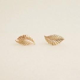 Wedding - Gold Leaf Stud Earrings, Leaf Earrings Bridesmaid Gift. Minimal Jewelry Stainless Steel Posts or 925 Sterling Silver Post