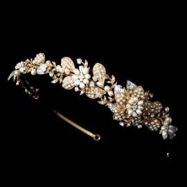 Wedding - Gold bridal headband, Gold flower headband, Gold wedding headpiece, Bridal headpiece, Freshwater pearls