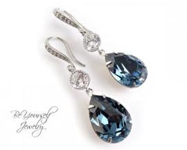 Wedding - Blue Bridal Teardrop Earrings Swarovski Crystal Denim Blue Earring Navy London Blue Hypoallergenic Bridesmaid Wedding Jewelry Something Blue