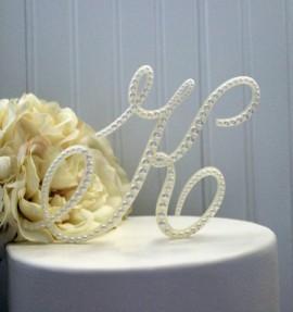 Wedding - Pearl Monogram Wedding Cake Topper Decorated with Pearls in Any Letter A B C D E F G H I J K L M N O P Q R S T U V W X Y Z