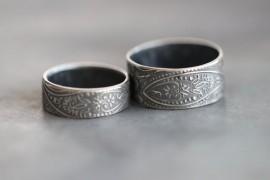 Wedding - His and Hers Wedding Bands, PAISLEY, Wedding Rings, Embossed, Sterling Silver, Rustic, Promise Rings, Engagement Rings