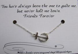 Wedding - Best Friend Anchor Charm Necklace and Friendship Quote Inspirational Card- Bridesmaids Gift - Friends Forever - Quote Gift- Graduation Gift