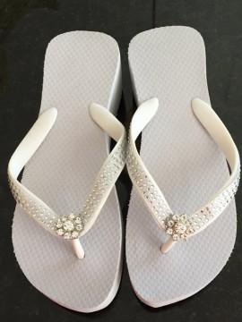 Wedding - BRIDAL Flip Flops.Wedding Flip Flops/Wedges.Beach Wedding.Rhinestone Flip Flops.White Flip Flops.CHANGE INTO These!Reception Shoes.