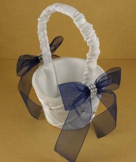 Wedding - Wedding Accessories Available in WHITE or IVORY Satin base NAVY Blue organza Ribbon Choose Basket, Pillow, Knife set, Champagne Glass set