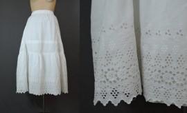 Wedding - Edwardian Whites - Antique Cotton Petticoat with Wide Ruffle of Embroidery and Eyelet, 24 inch waist