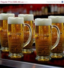 Wedding - Personalized Beer Mugs - Groomsmen Gifts - Engraved Beer glasses  (Lot of 5 - RO405X5)