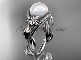 Wedding - 14kt white gold diamond pearl unique engagement ring AP326