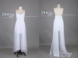 Wedding - White Spaghetti Straps Lace Tulle Long Wedding Dress/Flowy Beach Wedding Dress/White Lace Wedding Gown/Plus Size Wedding Dress DH390