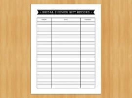 Wedding - Printable Bridal Shower Gift Record List, List of Gifts Received, DIY, Instant Download, Printable PDF, Black and White