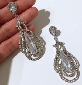 Wedding - Cubic Zirconia Teardrop Bridal Earrings, Statement Cz Jewelry, Swarovski Crystal Earrings, OSCAR