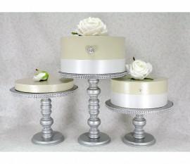 Wedding - 3 Silver Cake Stands Set. Round Wooden & Rhinestone. Party Cupcake Display. Wedding Cake Plate. Cake Table Decor Wedding Cake Stand. Holiday