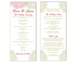 Wedding - Wedding Program Template DIY Editable Text Word File Download Program Olive Pink Program Floral Program Printable Wedding Program 4x9.25inch
