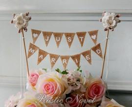 Wedding - Wedding Cake Topper, Rustic Burlap Cake Bunting, Ivory Cake Topper, JUST MARRIED