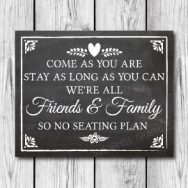 Wedding - Chalkboard Wedding Sign, Printable Wedding Sign, Chalkboard Wedding No Seating Plan Sign, Wedding Decor, Wedding Signage, Instant Download
