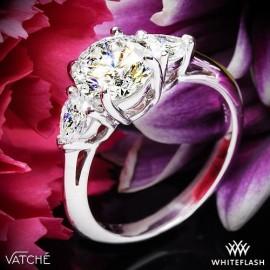 Wedding - Platinum Vatche 310 Round And Pear 3 Stone Engagement Ring For 1.50ct Center Diamond (0.60ctw Pear Side Diamonds Included)