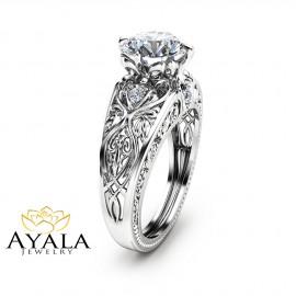 Wedding - 2 Carat Diamond Engagement Ring Unique 14K White Gold Engagement Ring Art Deco Styled Diamond Ring