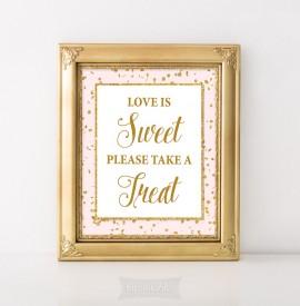 Wedding - Love Is Sweet Please Take a Treat Printable Sign, Pink & Gold Glitter Shower Table Sign, Shower Favor Sign, 2 Sizes, INSTANT DOWNLOAD