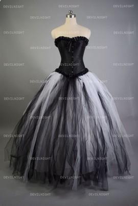 Wedding - Romantic Black and White Gothic Corset Long Prom Dress