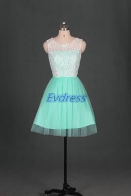 Wedding - Latest mint tulle ivory lace bridesmaid gowns,simple short bridesmaid dresses hot,cheap cute women dress for prom party.