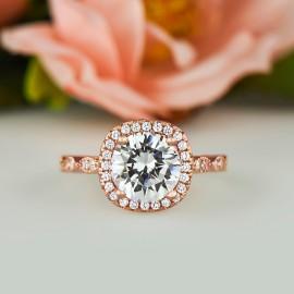 Wedding - 2.25 ctw Halo Wedding Ring, Vintage Style Ring, Man Made Diamond Simulant, Art Deco Ring, Engagement Ring, Sterling Silver, Rose Gold Plated