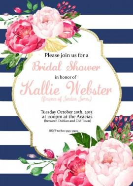 Wedding - Pink Floral Stripes Invitation - Bridal Shower, Baby Shower, Brunch, Birthday (can Be Changed To Anything) Party Invite - Digital Download