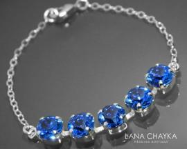 Wedding - Sapphire Crystal Bracelet Swarovski Sapphire Royal Blue Sterling Silver Bracelet Rhinestone Wedding Bracelet Bridesmaid Sapphire Jewelry