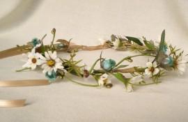 Wedding - Flower Crown Bohemian Rhapsody bridal headwreath spring wedding accessories wild daisies Halo teal aqua Hippie hair wreath robin egg blue