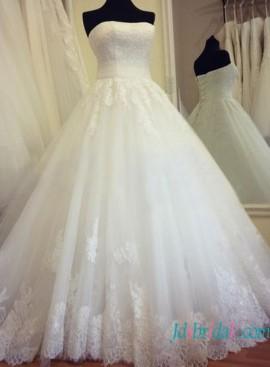 Wedding - Strapless lace bodice Pincess tulle ball gown wedding dress