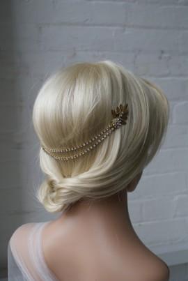 Wedding - Wedding Headpiece -Gold Bridal hair accessory -back head drape Head-chain - Bohemian Headpiece UK