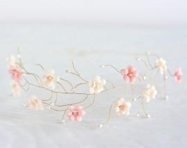 Wedding - 23_Pink flower crown, Gold hair accessories, Tiara flowers, Bridal headband, First Communion head piece, Circlet of flowers, Flower halo.