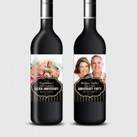 Wedding - Custom Photo Wine Bottle Labels for Anniversary or Wedding Party, Black & Gold - Printable PDF, DIY Print