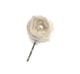 Wedding - Hairpin with Silk Organza Rosette in Ivory or White, Flower Girl hair, Bridal hair