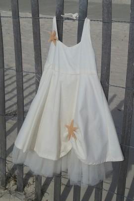 Wedding - Shabby Seashore Sugar Starfish Beach Wedding Flowergirl Dress Unbleached Organic Ivory Muslin