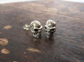 Wedding - Halloween Men Engraving  Silver Alien Skull Stud Earrings With Oxidized Finish,Alien Skull Earring,Halloween Gift,Men Earring,Gifts For Him
