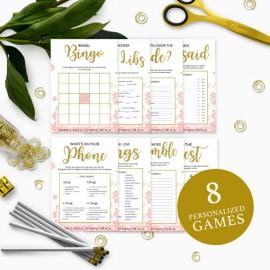 Wedding - Pink and Gold Bridal Shower Games Package-Bundle 8 DIY Printable Bridal Shower Games-Golden Glitter Floral Personalized Bridal Shower Games