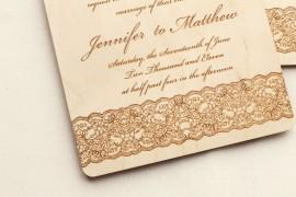 Wedding - Leather and Lace Wooden Wedding Invitation
