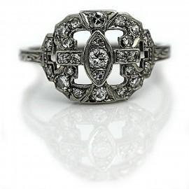 Wedding - Art Deco Engagement Ring Antique Engagement .28ctw Old European Cut Diamond in Platinum Vintage Engagement Size 6.5!