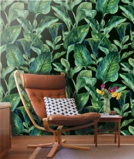 Wedding - Tropical Leaves Wall mural -Self Adhesive Fabric Wallpaper, Removable, Repositionable, Reusable. EASY PEEL & STICK !!R0006