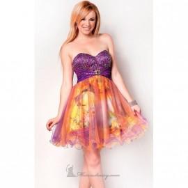 Wedding - Purple/Print Empire Waist Strapless Dress by Nina Canacci - Color Your Classy Wardrobe