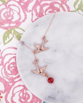 Wedding - Rose Gold Love Birds Lariat, Y Necklace - Two Birds Necklace, Forever In Love, Woodland Wedding Necklace Jewelry, Bridesmaid Bridal Shower
