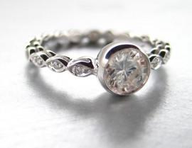 Wedding - White sapphire engagement ring. 14k white gold diamond ring.  Round white sapphire diamond ring.