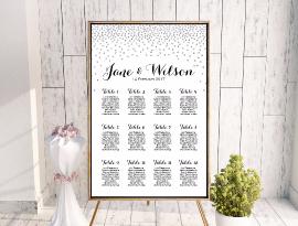 Wedding - Vertical Silver Glitter Find your Seat Chart - Free Wedding Seating Charts